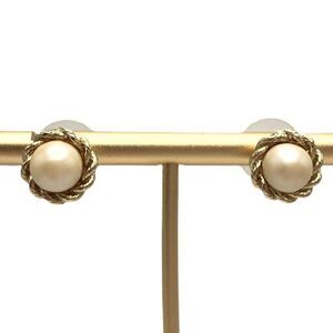 Vintage Round Opal Earrings Gold Tone Braided Studs